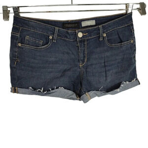 Aeropostale Midi Denim Jean Shorts Cuffed Cut Off Women Size 10 Dark Wash FLAW
